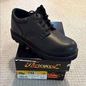 Men's Thorogood Black Leather Academy Safety Toe Boots Shoes New in Box